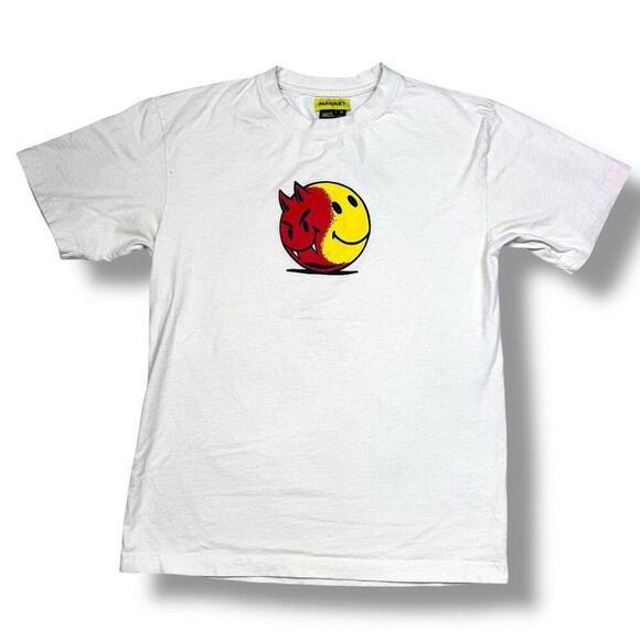 Chinatown Market Devil Smiley Face Flame Graphic T-Shirt Sz Medium Beige Skate - Picture 2 of 8
